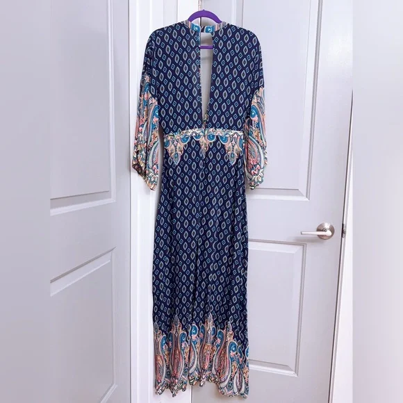 Forever 21 Navy Boho Print Maxi Dress Size Large - Picture 4 of 4